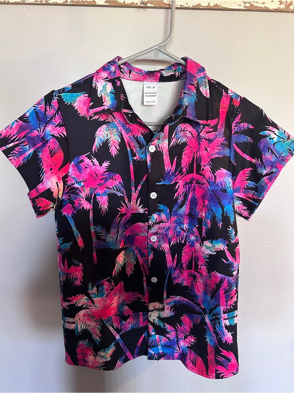 Unbranded Kids Button-Down Palm Print Shirt in Pink & Blue
